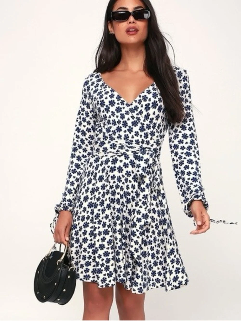 Free People Navy and White Floral Wrap Dress